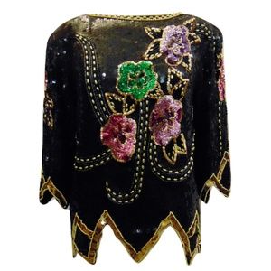 Vintage Chanson D' Amour Floral Sequin Top